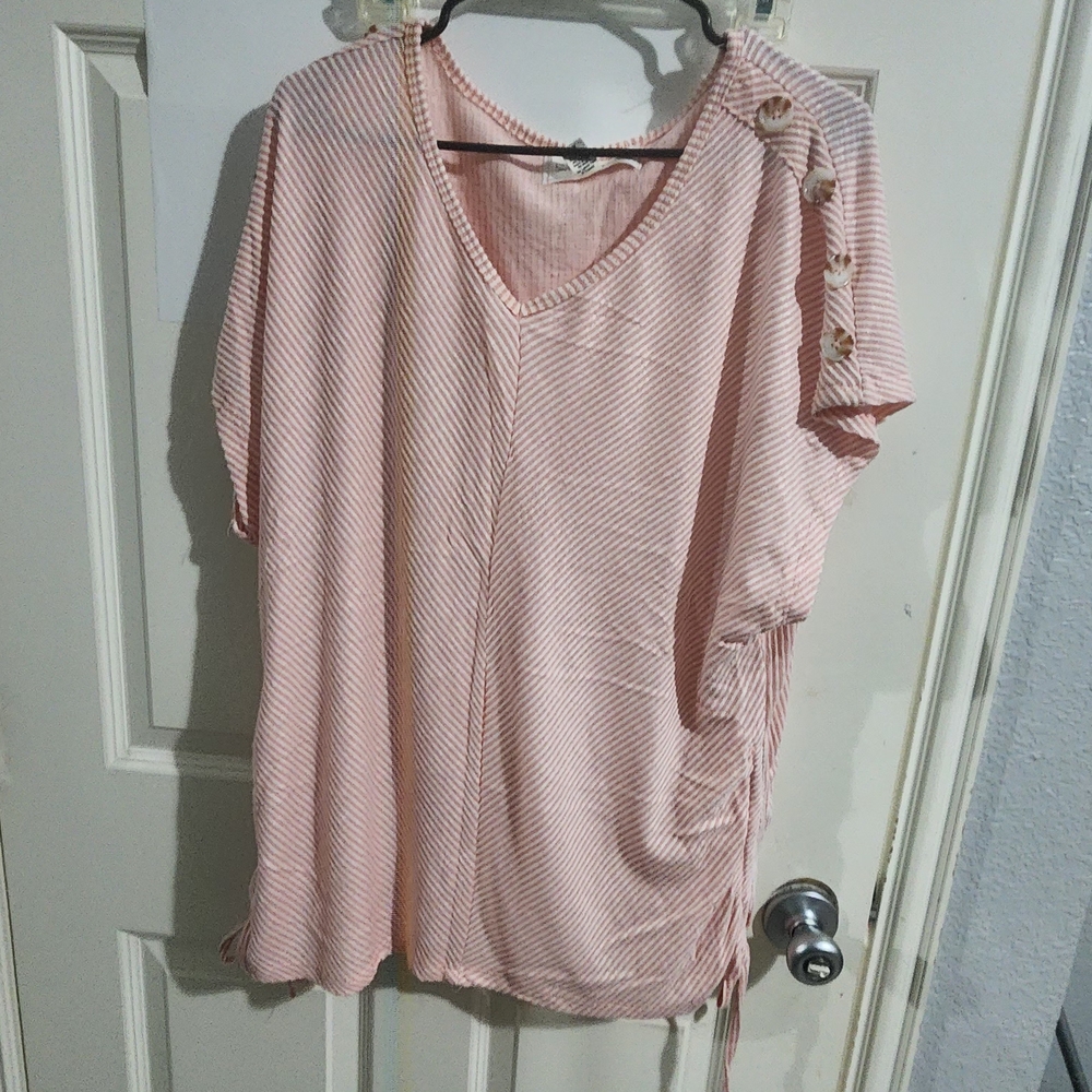 French Laundry Pink Striped Button-Accent Blouse